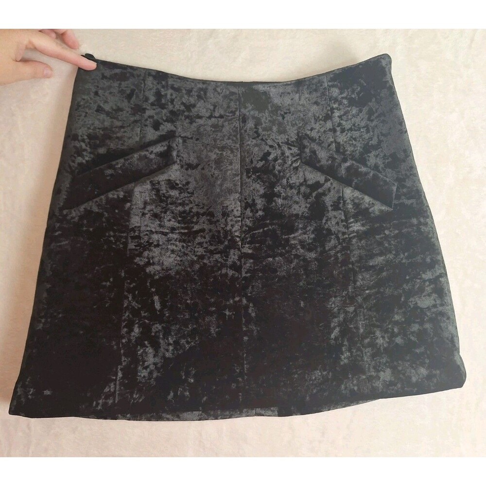 Rachel Roy Skirt Womens 8 Black Velvet A-Line Mini Pockets Solid Plush Zip 31x17